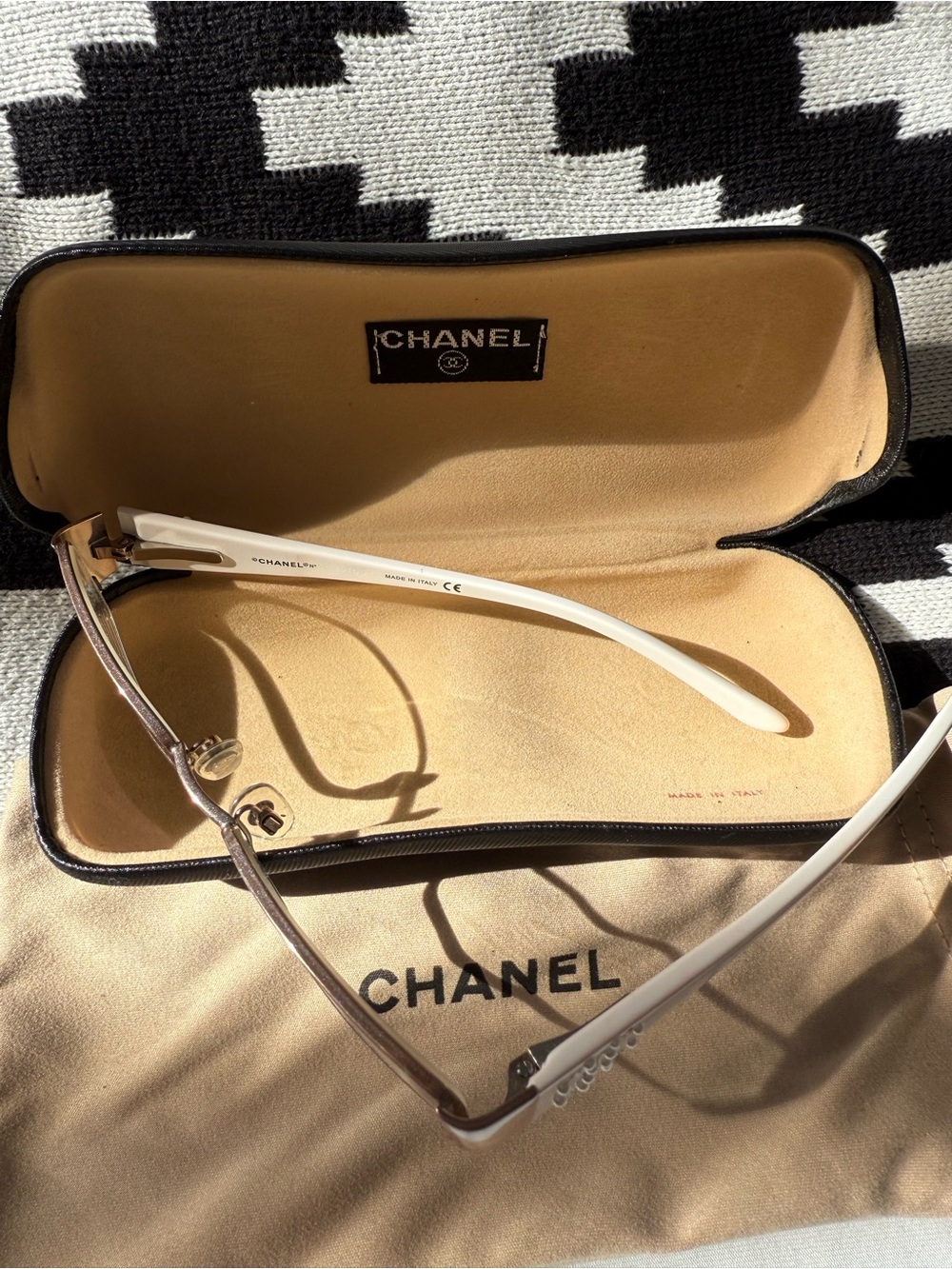 CHANEL White and Silver Rimless Women's Glasses